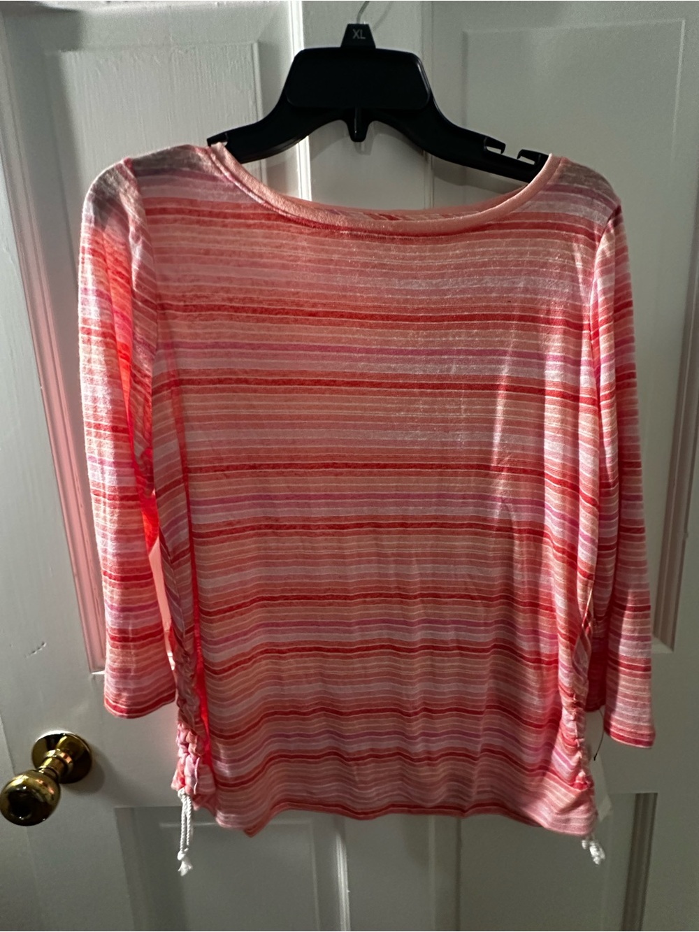 Women’s Striped Boatneck Top in Coral Pink